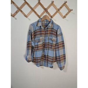Ford Bronco Plaid Blue and Brown Button Down Flannel Shacket - Size XXL